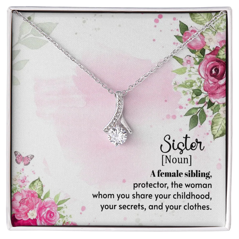 To My Sister A Female Sibling Ribbon Necklace Silver Tone Standard Box